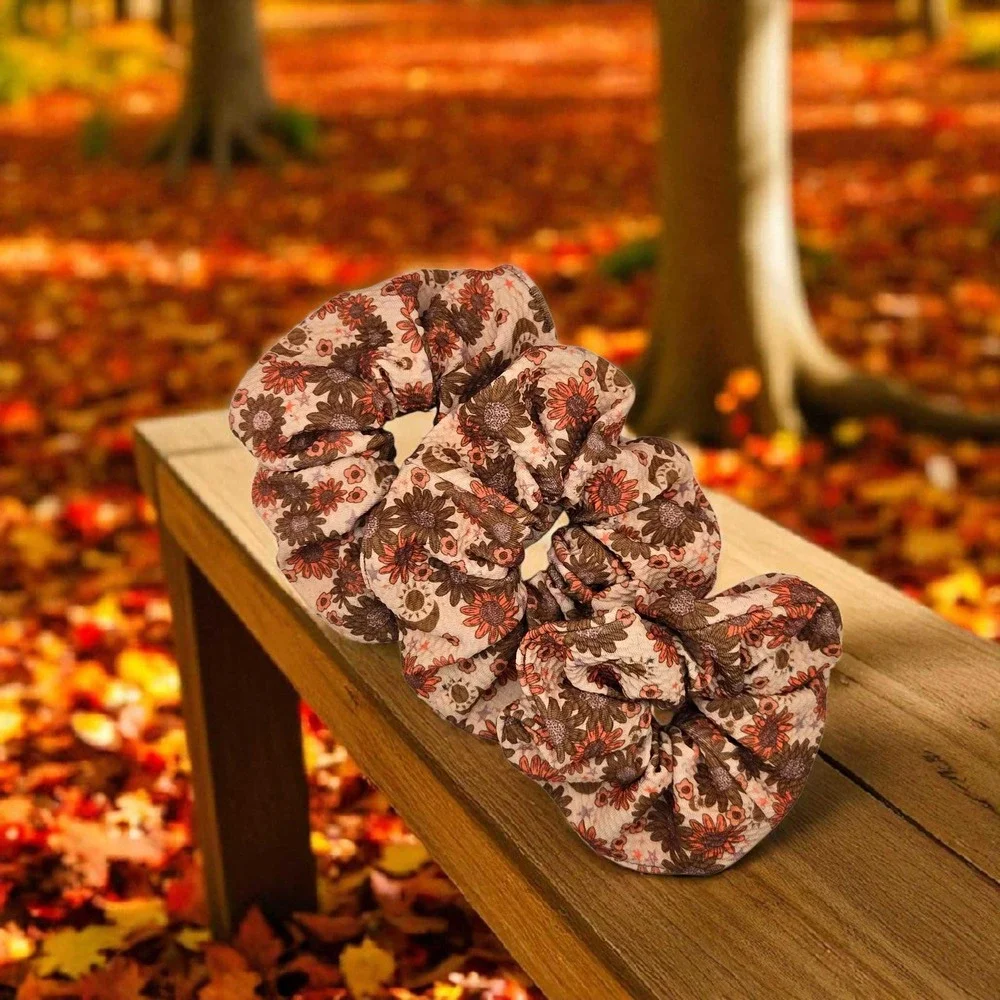 Vintage Autumn Floral Scrunchie – Handmade Fall Hair Accessory for Women & Girls